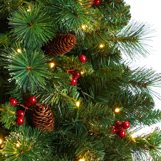7ft. Pre-Lit Flat Back Montreal Mountain Pine Artificial Christmas Tree, White LED Lights